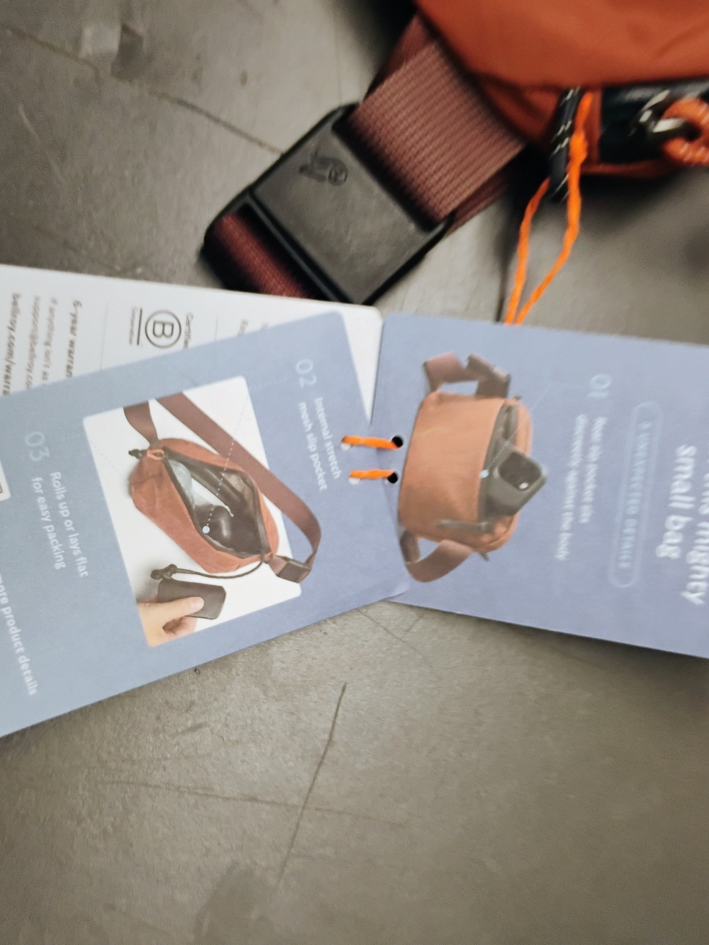 Bellroy Rust Orange Sling Pouch with Brown Strap - Picture 3 of 4